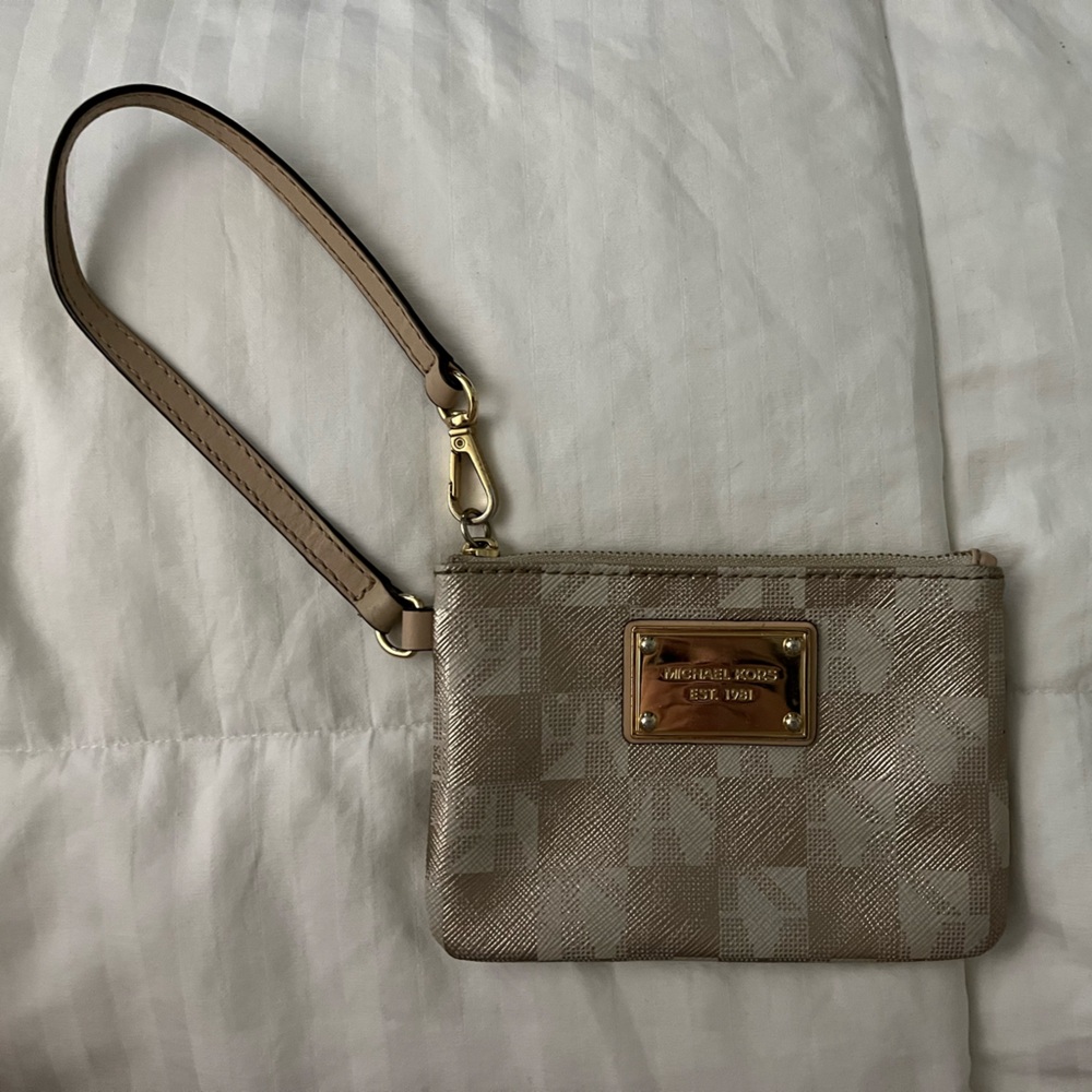 Michael Kors Tan and Gold Wristlet